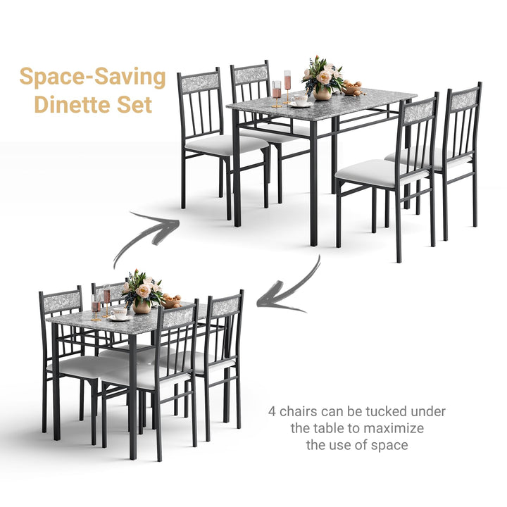 5 Pieces Faux Marble Dining Set Table with Solid Steel Frame