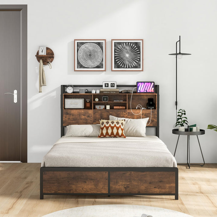 Giantex Queen/Full Size Bed Frame with Storage Headboard