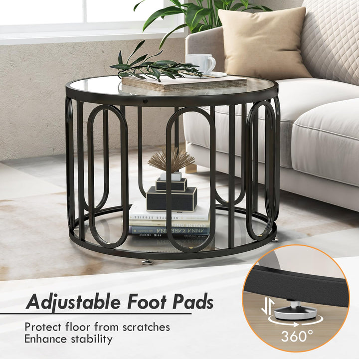 Giantex Small Round Glass Coffee Table, 24" Accent Side Sofa Tea Table with Tempered Glass Top &amp; Oval Swivel Brackets