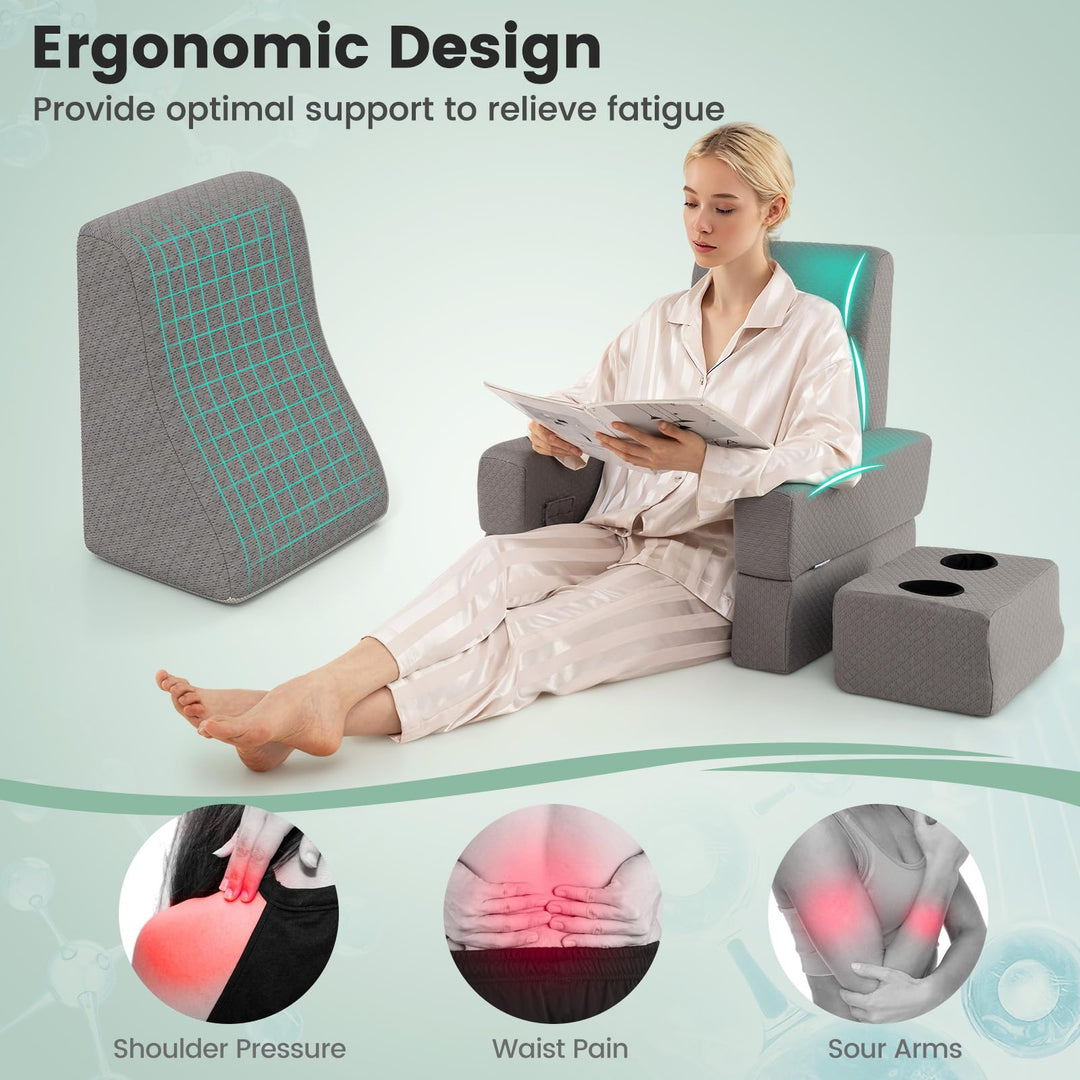 Giantex Reading Pillow for Gaming Extra Large Lap Desk for Laptop with Back Arm Rest &amp; Cup Holder for Adult
