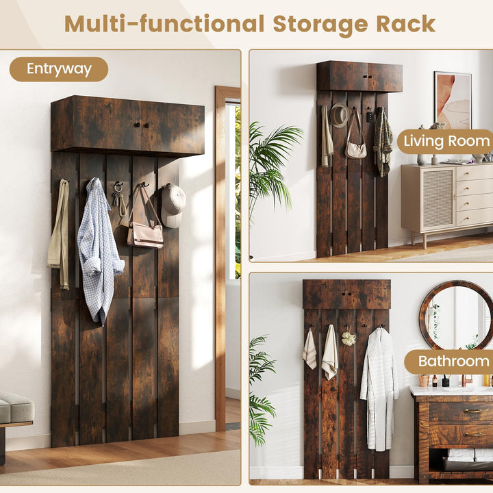 Giantex Wall Mounted Coat Rack 2-in 1 Hall Tree w/ 5 Double Hooks &amp; 2-Door Cabinet