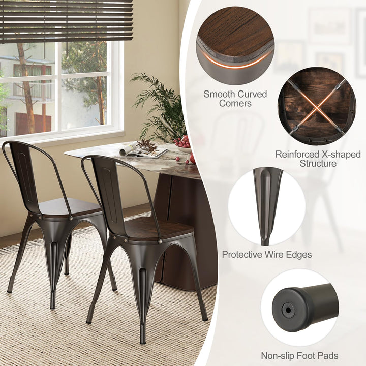 Giantex Metal Dining Chairs Set of 4, Stackable Kitchen Chairs with Wood Seat &amp; Removable Backrest