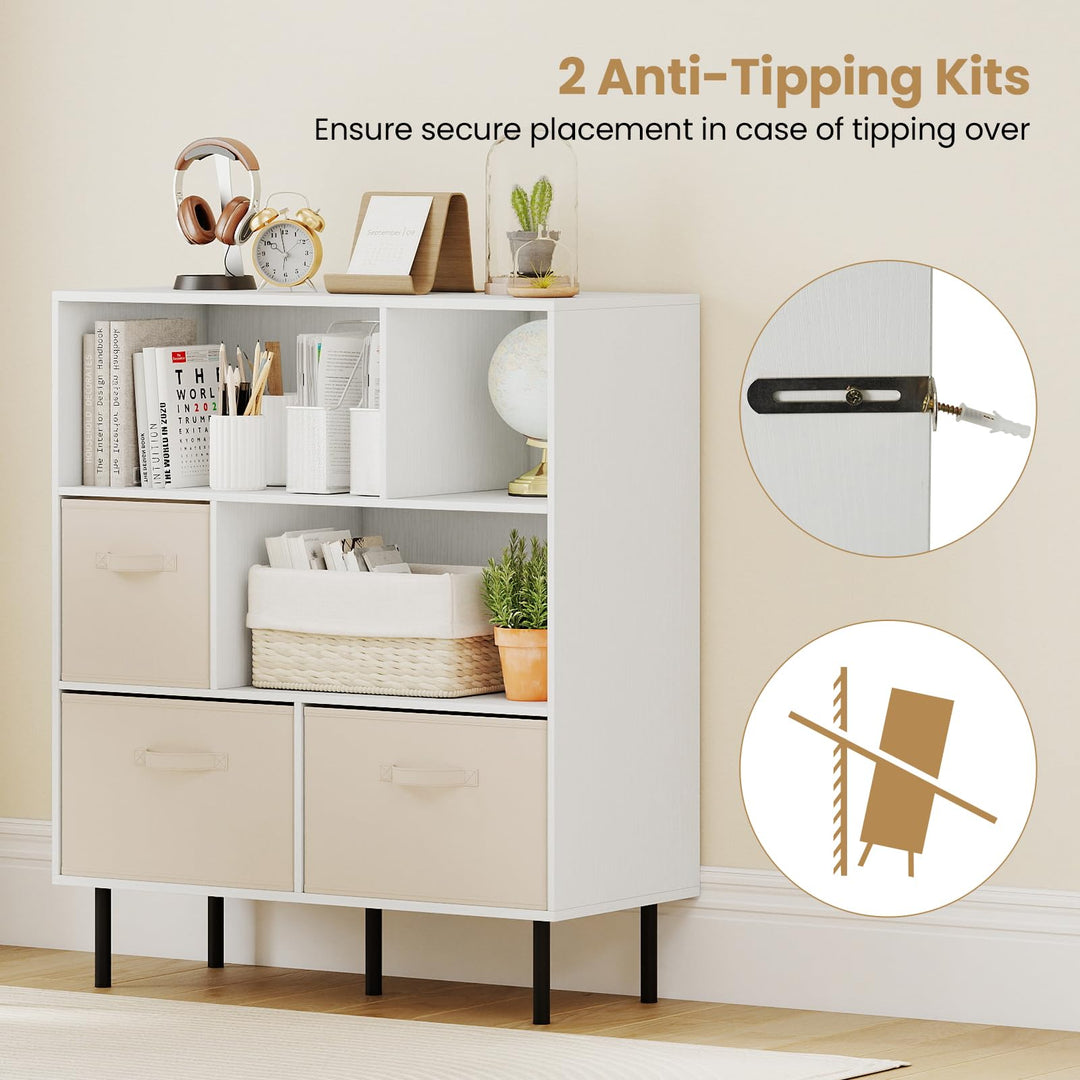 Giantex 6-Cube Bookshelf 3-Tier White Bookcase