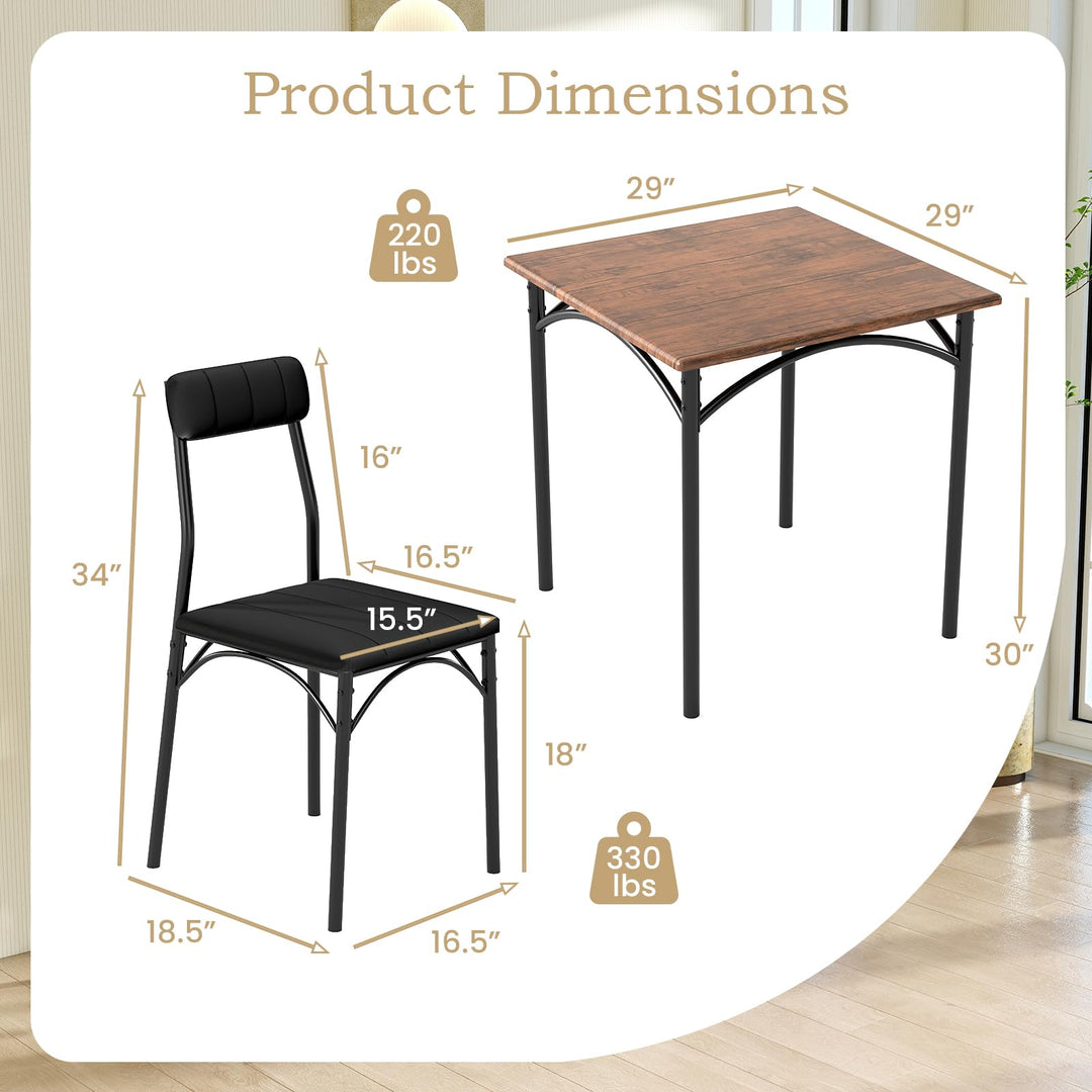 Giantex 3-Piece Dining Table Set Square Kitchen Table with 2 Upholstered Armless Chairs