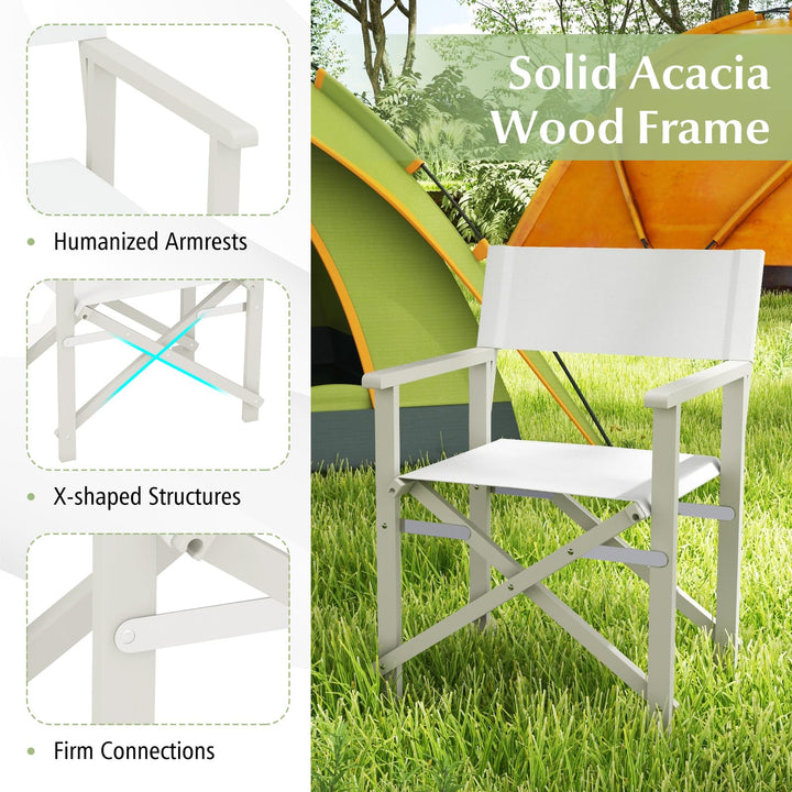 Giantex Set  Folding Director Chairs, Lightweight Patio Camping Chair with Acacia Wood Frame &amp; Oxford Fabric Seat