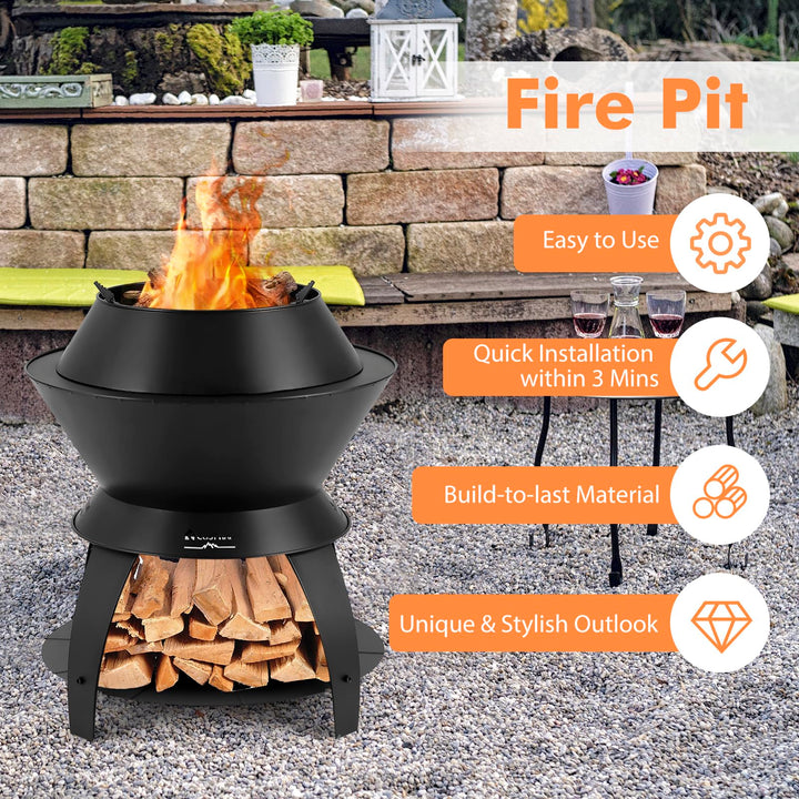 Giantex 3-in-1 Smokeless Fire Pit, 20" Wood Burning Firepit w/Removable Wok Ring &amp; Ash Pan
