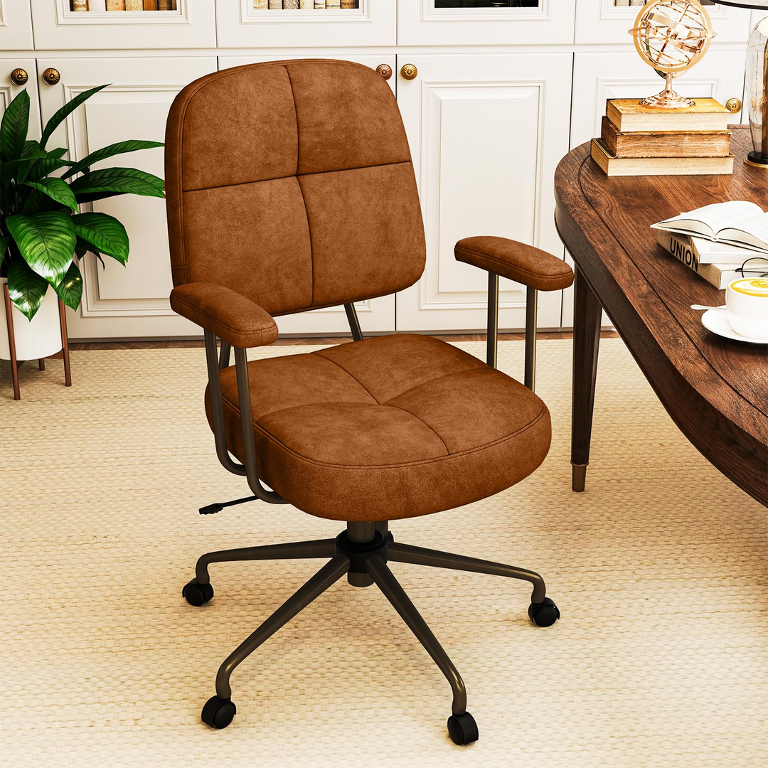 Giantex Mid Century Modren Office Chair, Fuax Leather Desk Chair w/Armrest &amp; Mid Back