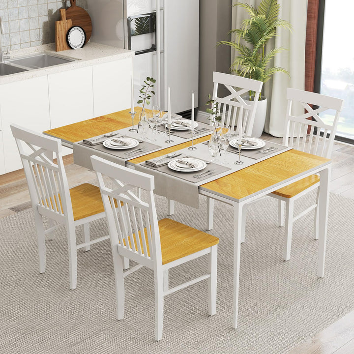 Giantex Wooden Dining Chairs Set of 2/4, Kitchen Chairs w/Rubber Wood Frame, High &amp; Curved Slatted Backrest, Modern Armless Chairs
