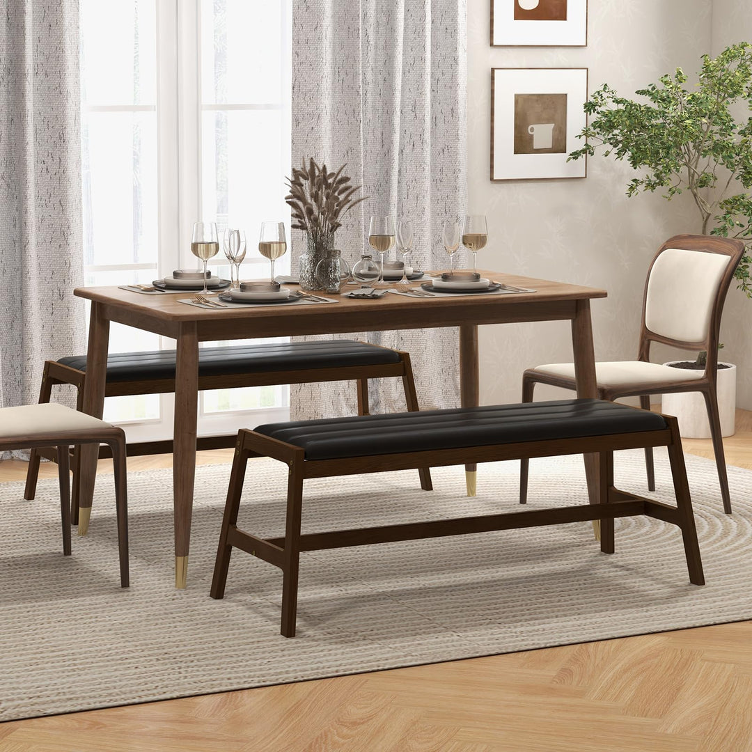 Giantex Upholstered Wood Dining Bench, 50" Entryway Bench w/Padded Seat &amp; Solid Rubber Wood Frame