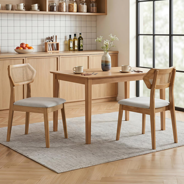 Giantex Wood Dining Chairs Set of 2/4 Rattan Upholstered with Solid Wood Frame
