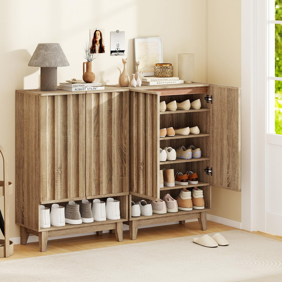 Giantex Wooden Shoe Cabinet with 2 Fluted Doors