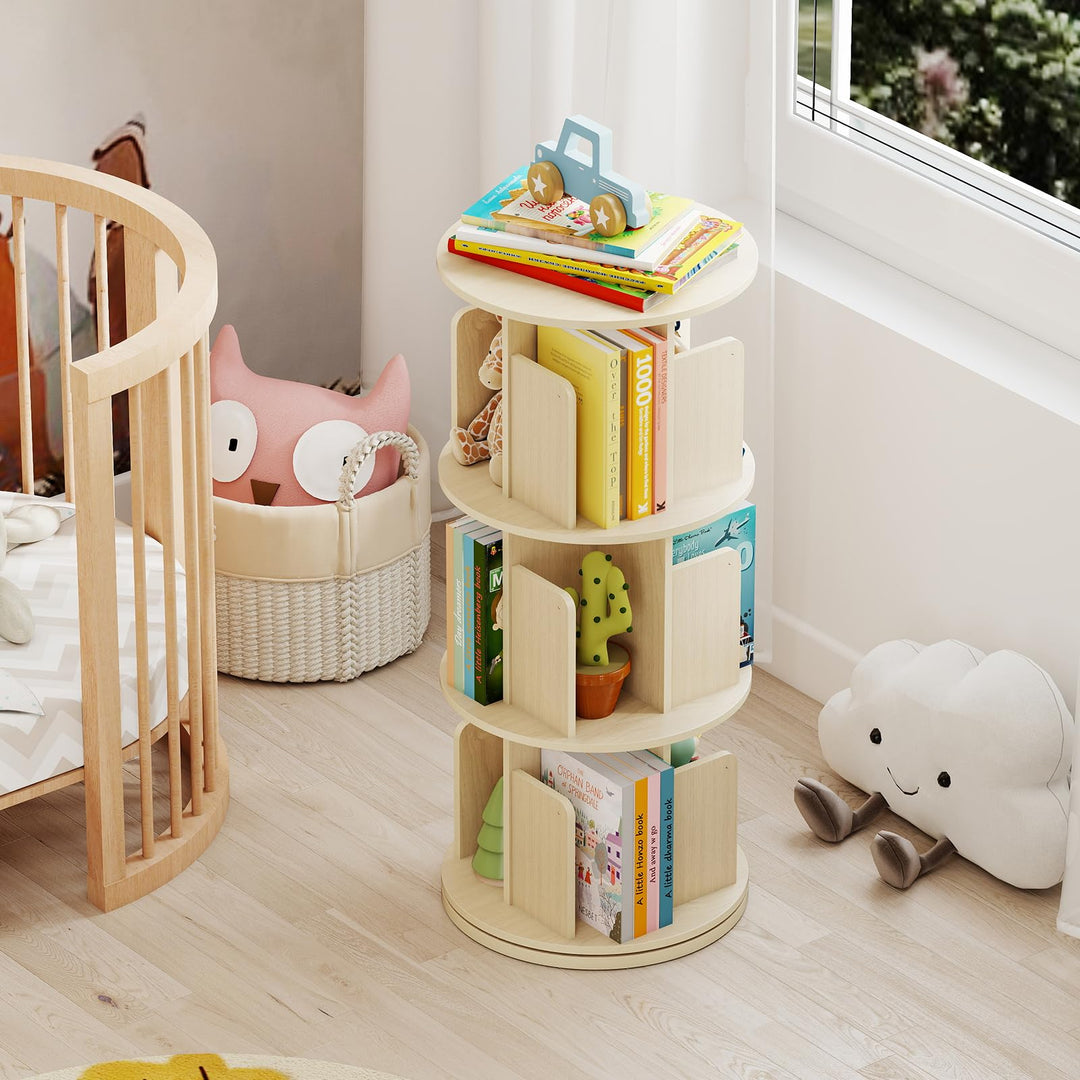 Giantex 3-Tier Rotating Bookshelf 360° Display Rack w/Dividers &amp; Anti-Falling Baffles