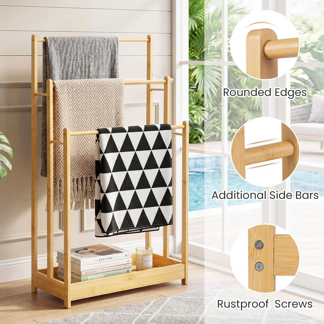 Giantex 3 Tier Free Standing Bamboo Towel Rack with Storage Shelf