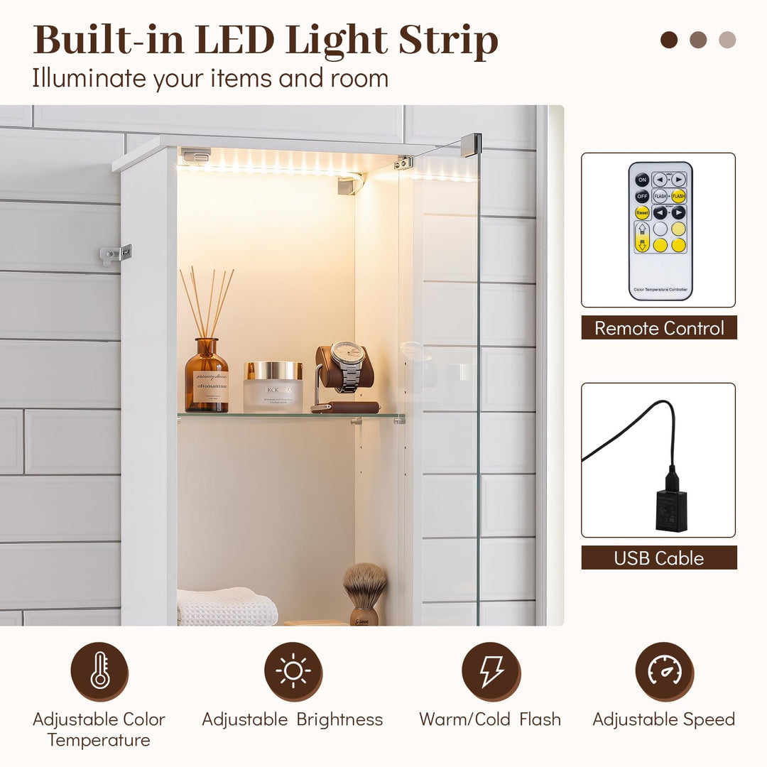 Giantex Tall Narrow Bathroom Cabinet with Lights &amp; Remote Control (1/2)