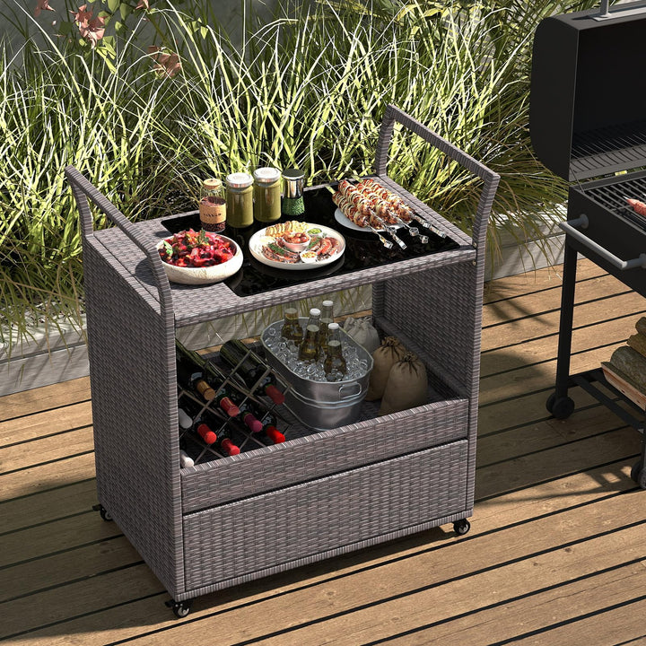 Giantex Rolling Wicker Cart W/Shelves and Big Drawer for Dining Room