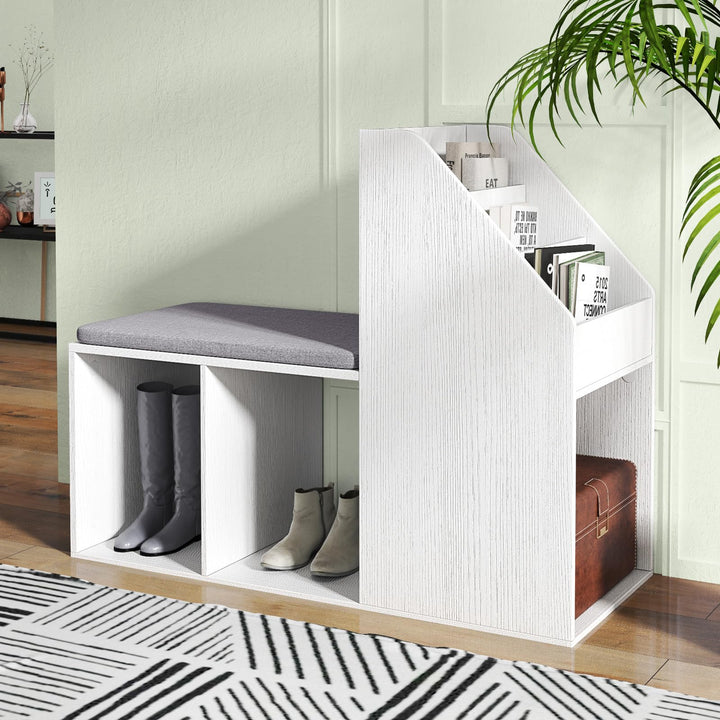 Giantex Shoe Storage Bench, Entryway Bench w/Side Holder &amp; Padded Seat Cushion, 3 Storage Compartments