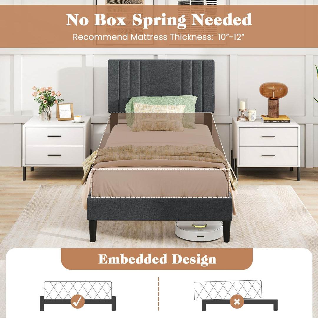 Giantex Queen/Full/Twin Size Modern Upholstered Platform Bed Frame with Vertical Channel Tufted Headboard