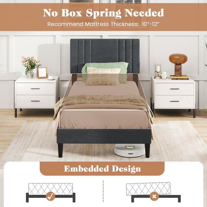Giantex Queen/Full/Twin Size Modern Upholstered Platform Bed Frame with Vertical Channel Tufted Headboard