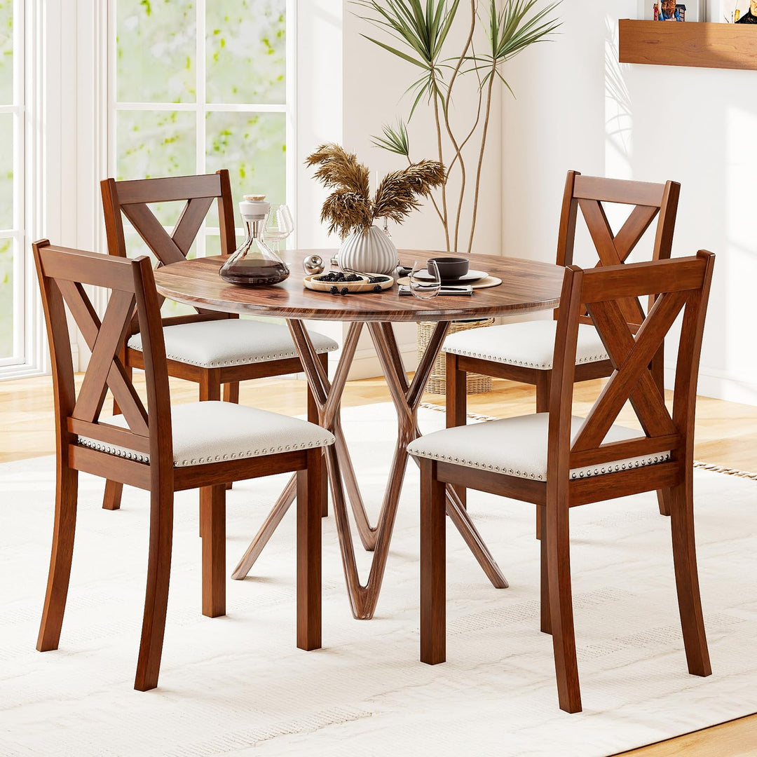 Giantex Wooden Dining Chair Set of 2/4 with Padded Seat and Curved Back