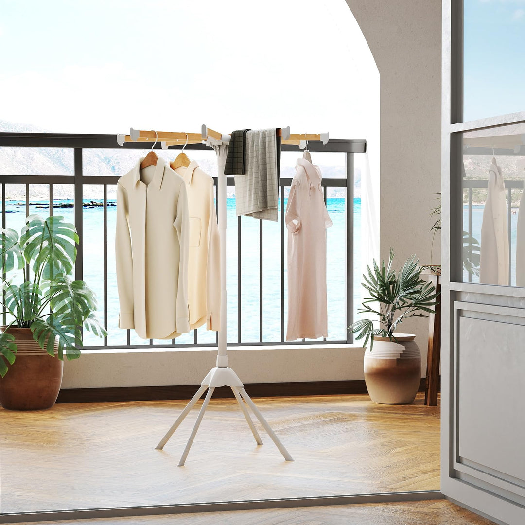 Giantex 4 Legs Foldable Clothes Drying Rack with 8 Bamboo Hanging Rods and 40 Hanger Slots