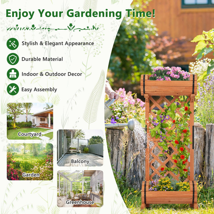 Giantex Raised Garden Bed with 2 Barrel Planters &amp; Trellis