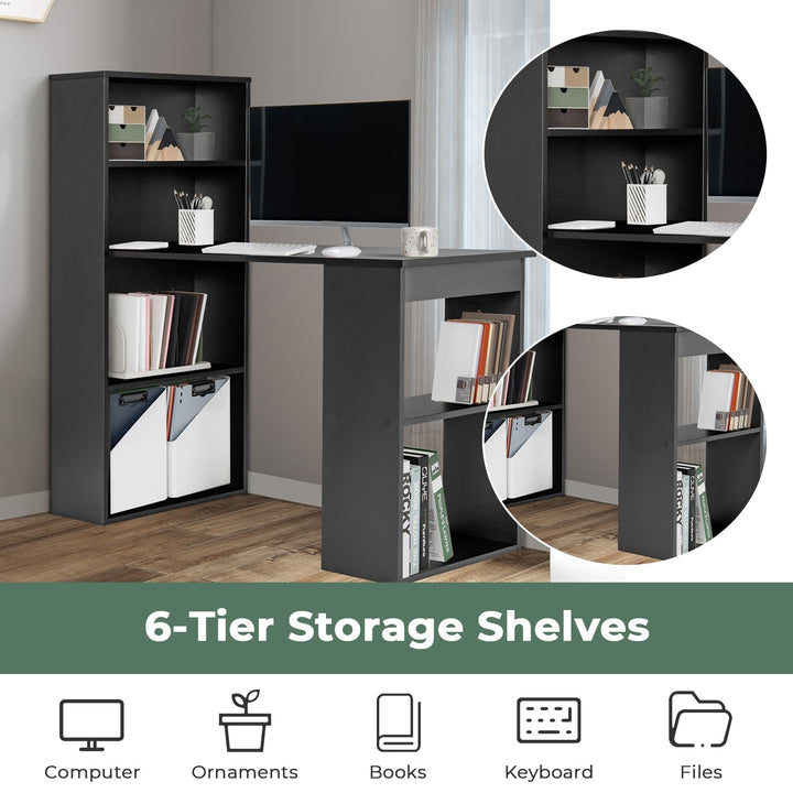 Giantex 48 Inch Computer Desk with Bookshelf, 3-in-1 Home Office Desk with 4-Tier Bookcase &amp; CPU Stand