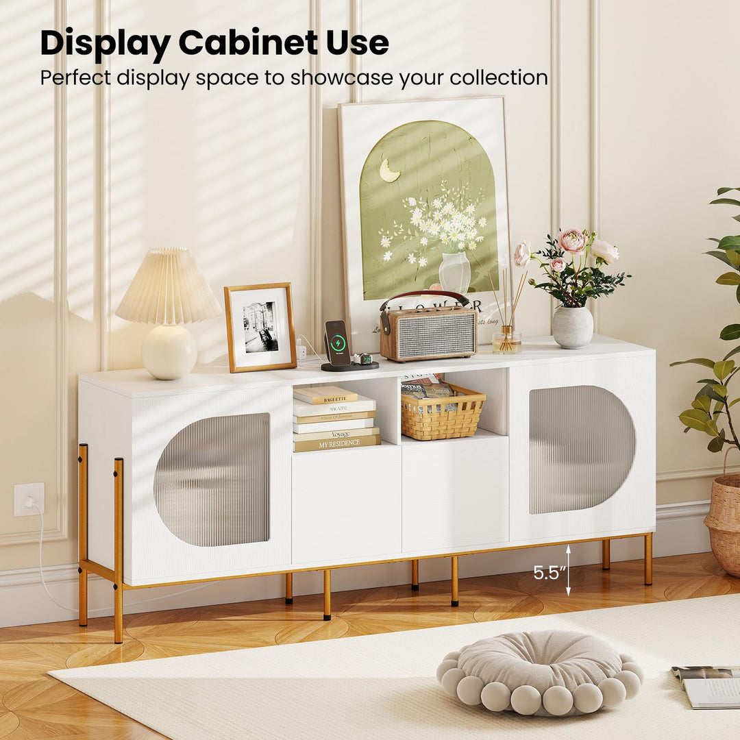 Giantex White TV Stand for TVs up to 70" Modern Entertainment Center with Power Outlets