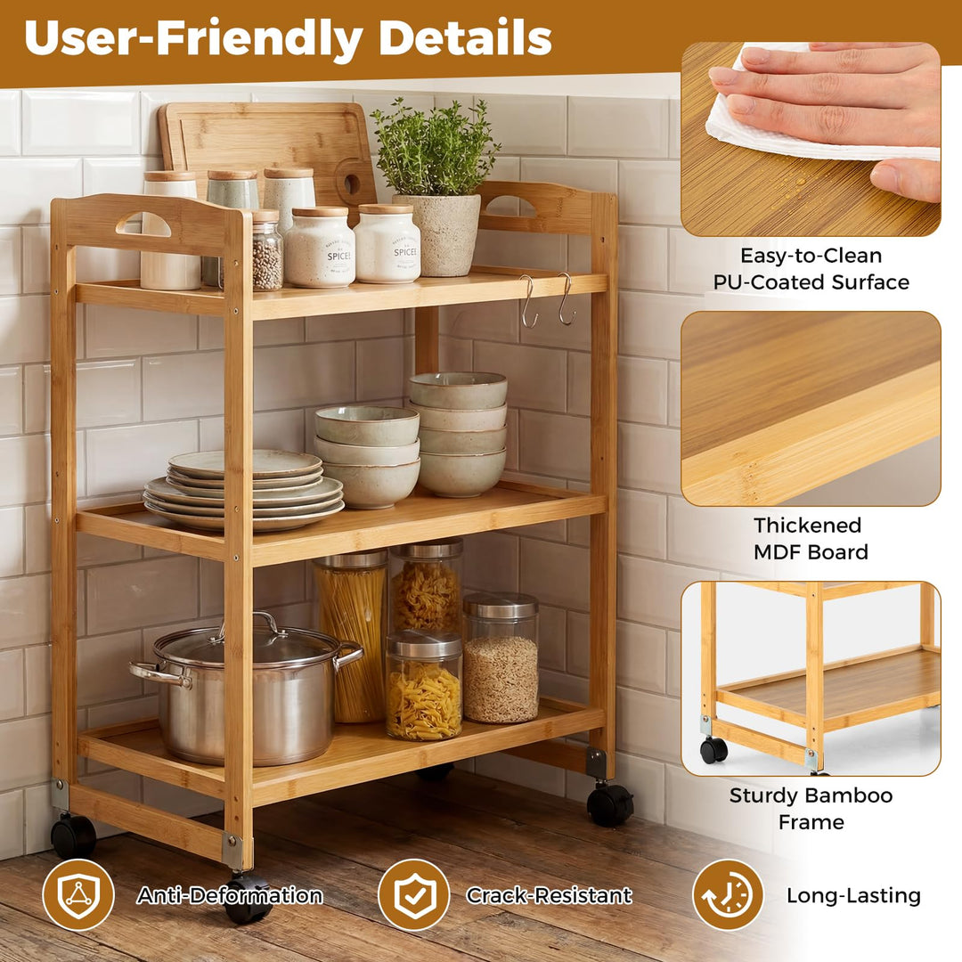 Giantex 3-Tier Rolling Storage Cart for Living Dining Room