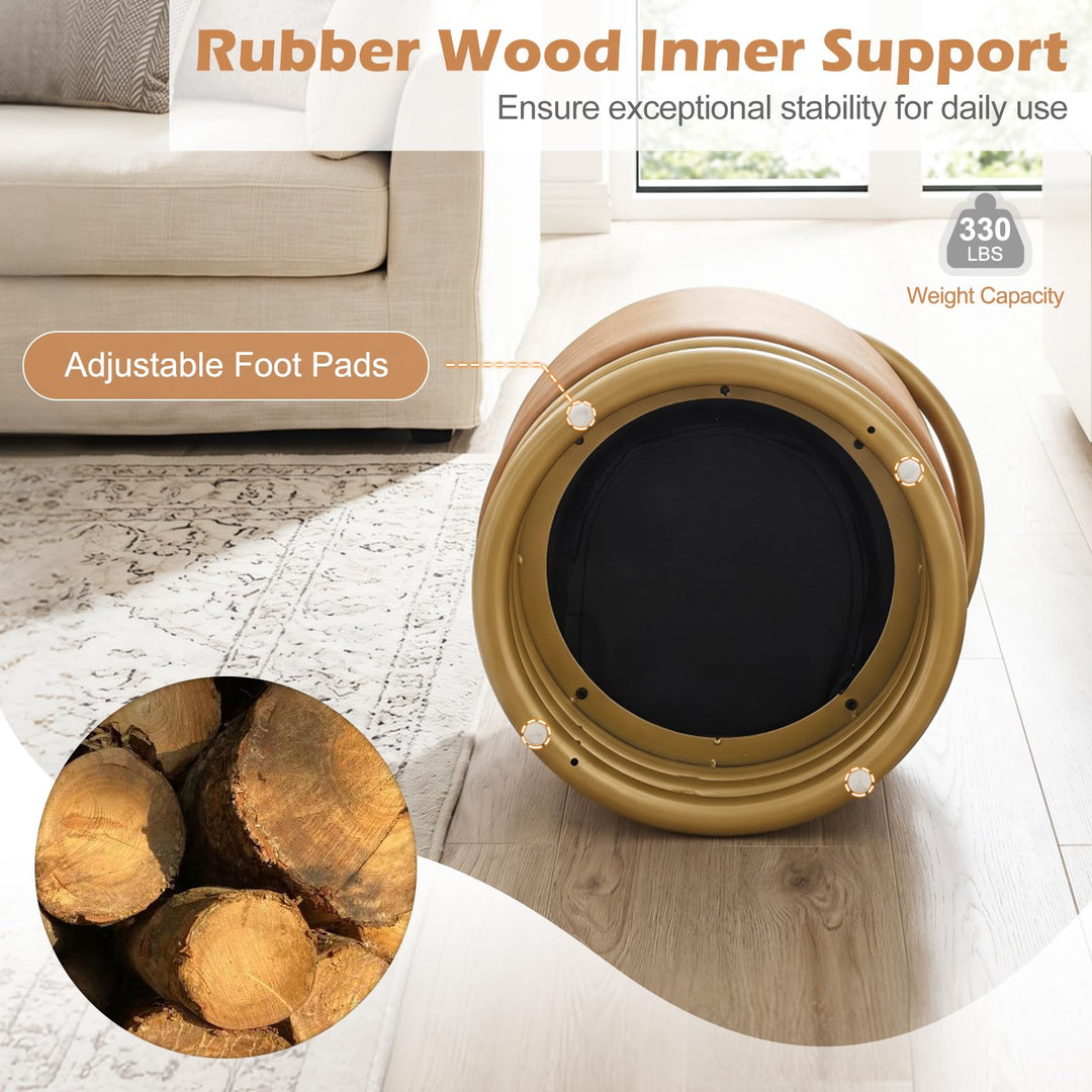 Giantex Modern Round Vanity Stool with Gold Halo Metal Accent