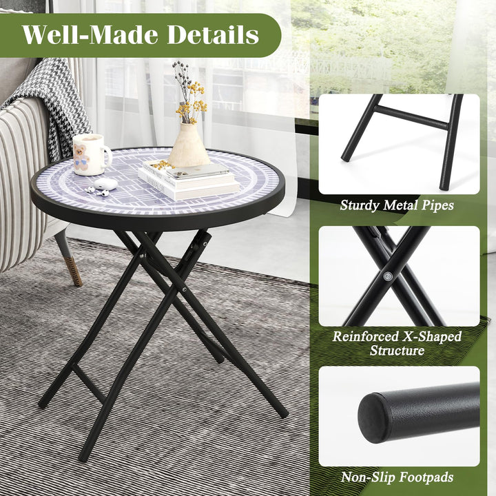 Giantex Folding Outdoor Side Table - 18” Round End Table with Tempered Glass Tabletop &amp; Metal Frame