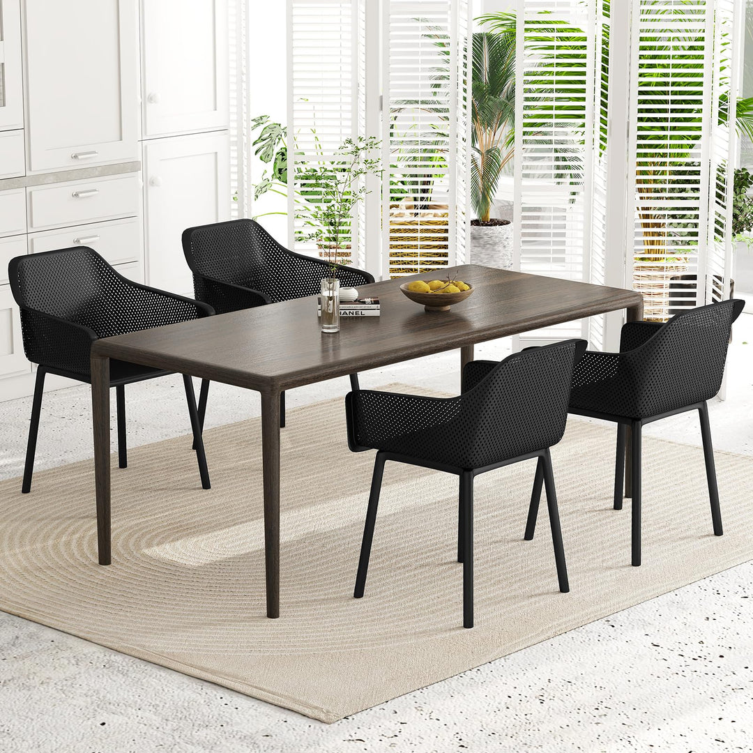 Giantex Plastic Dining Chairs Set of 2/4 Black Kitchen Armchair w/Breathable Mesh Backrest