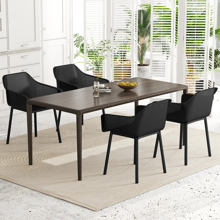 Giantex Plastic Dining Chairs Set of 2/4 Black Kitchen Armchair w/Breathable Mesh Backrest