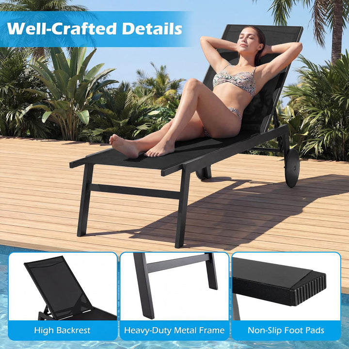 Giantex Patio Chaise Lounge Chair with Wheels and 6-Level Adjustable Backrest (1/2)