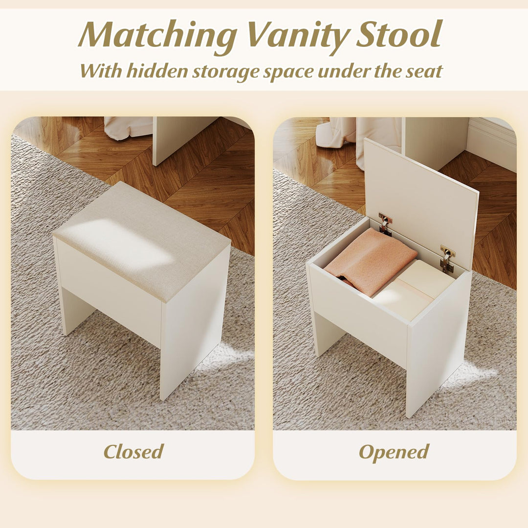 CHARMAID Vanity Desk with Mirror and Lights Makeup Dressing Table with Power Outlets