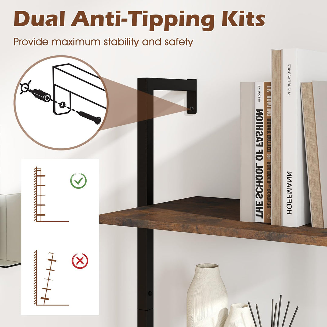 Giantex 5 Tier Ladder Shelf Wall Mount Bookshelf with Anti-Tipping Kits &amp; Metal Frame