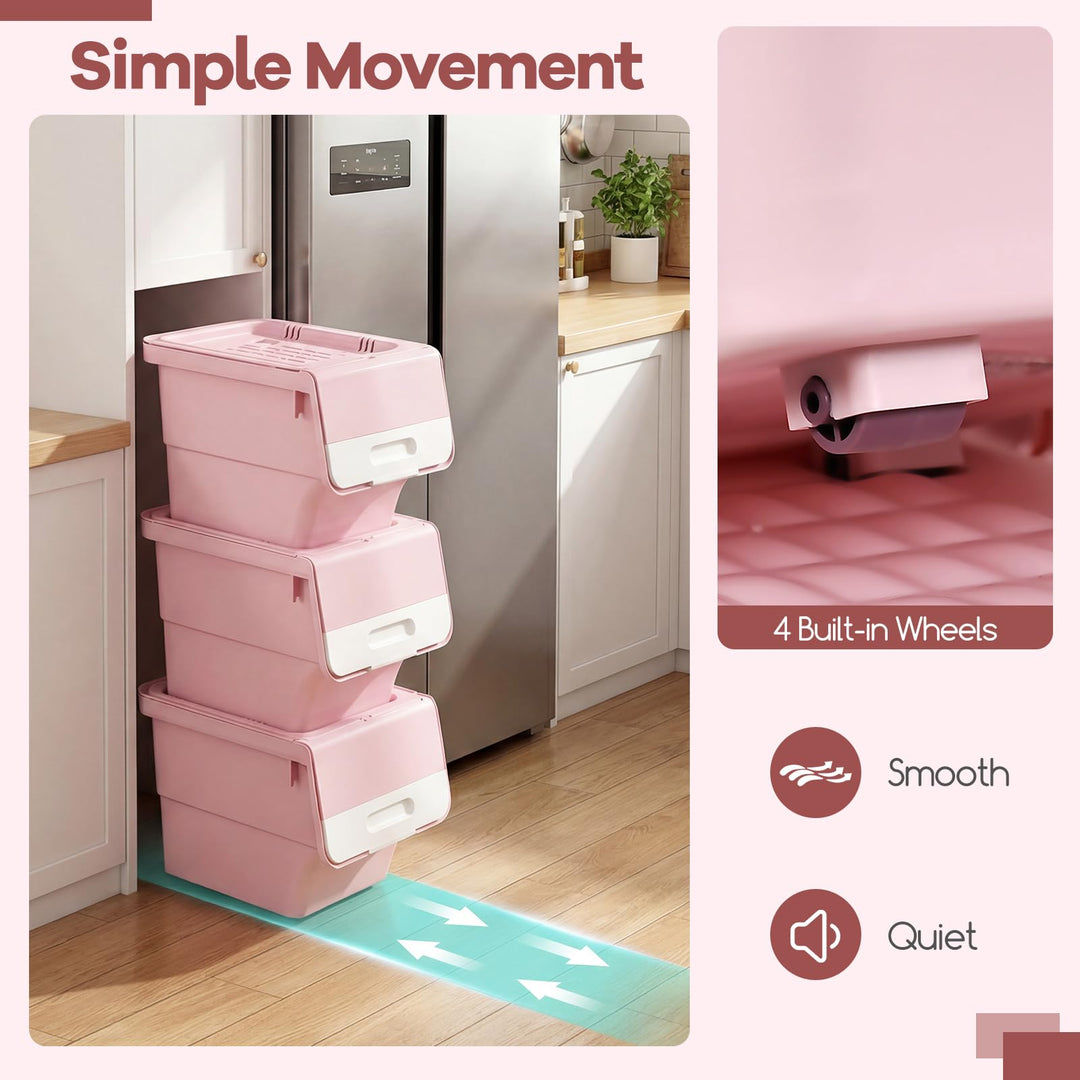 Giantex Plastic Stackable Storage Bins with Lids &amp; Wheels