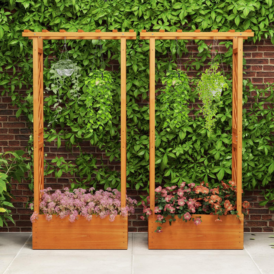 31" x 12.5" x 60" Raised Garden Bed with 2-Sided Trellis &amp; Hanging Roof
