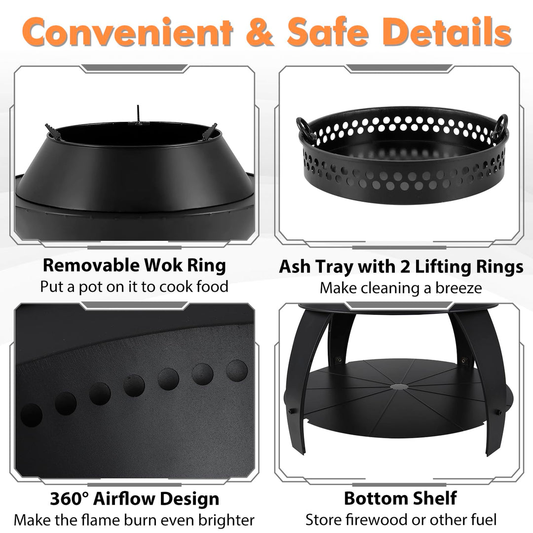 Giantex 3-in-1 Smokeless Fire Pit, 20" Wood Burning Firepit w/Removable Wok Ring &amp; Ash Pan