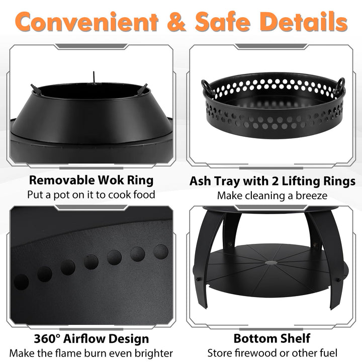 Giantex 3-in-1 Smokeless Fire Pit, 20" Wood Burning Firepit w/Removable Wok Ring &amp; Ash Pan
