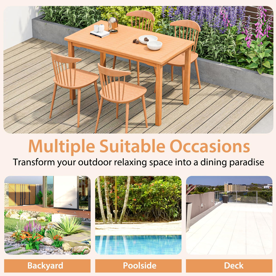 Giantex Patio Rectangle Dining Table, 49” x 27.5” Teak Wood Outdoor Table with Spacious Slatted Tabletop for 6 Person