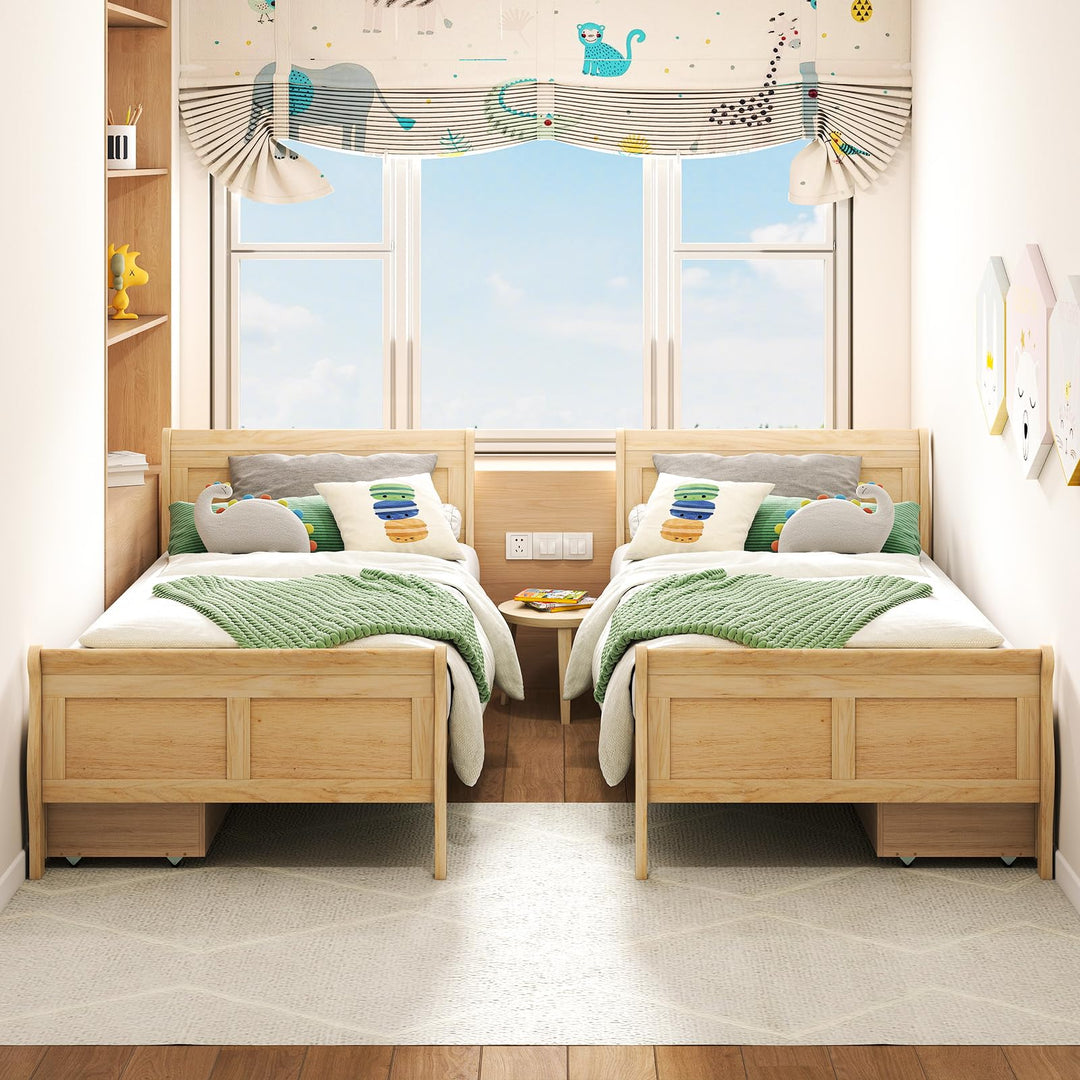 Giantex Twin/ Full/ Queen Bed with 2 Storage Drawers Wood Platform Bed with Headboard &amp; Footboard