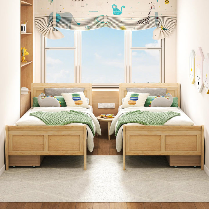 Giantex Twin/ Full/ Queen Bed with 2 Storage Drawers Wood Platform Bed with Headboard &amp; Footboard