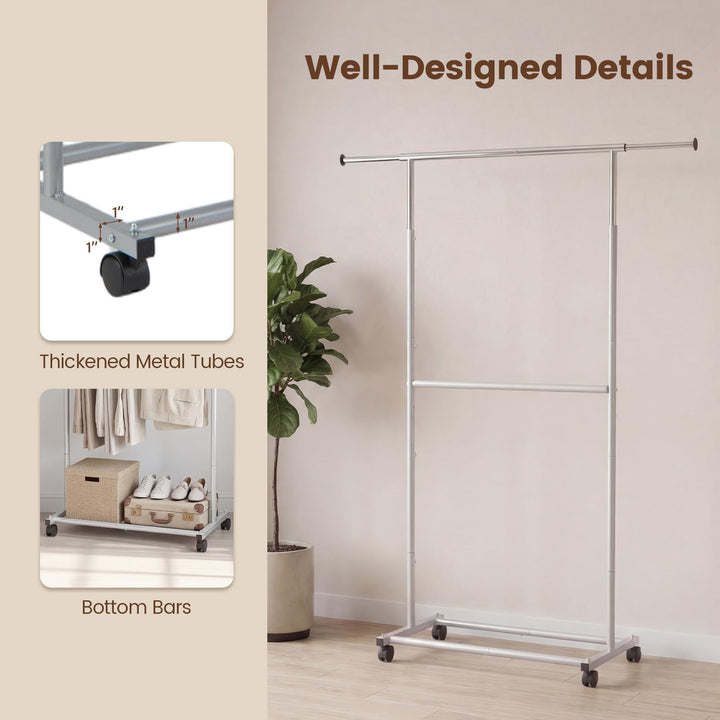 Giantex Extendable Double-Rod Rolling Clothing Rack for Hanging Clothes