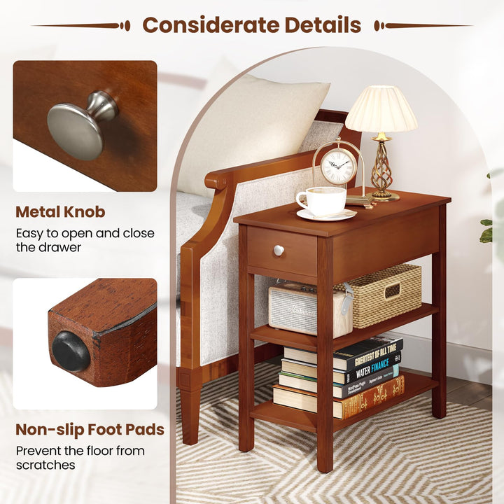 Ginatex Narrow Side Table Small End Tables with Drawer &amp; Open Storage Shelves