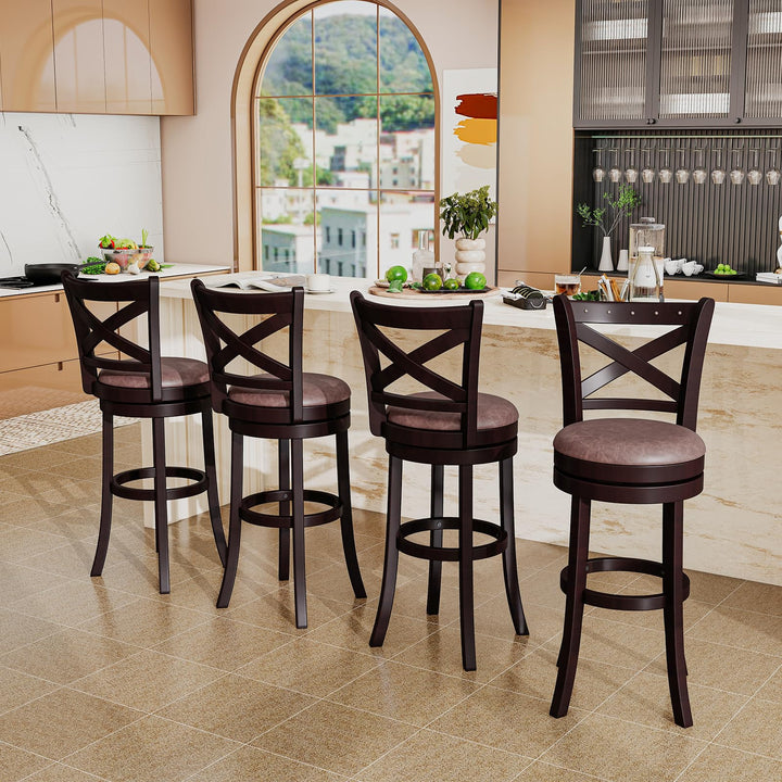 Giantex 30" Swivel Bar Stools with Footrest &amp; Rubber Wood Frame