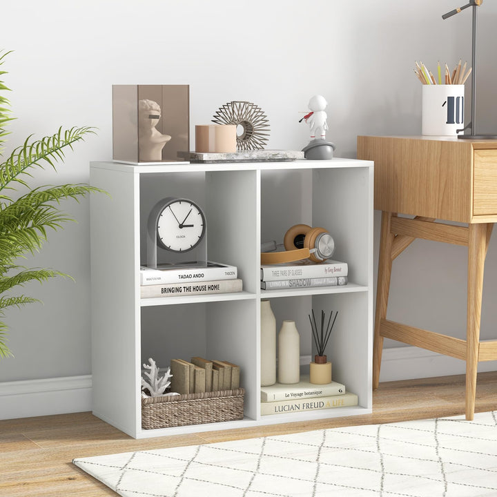 Giantex 4-Cube Bookcase, White Cubby Bookshelf w/Back Guardrail &amp; Anti-Tipping Kits