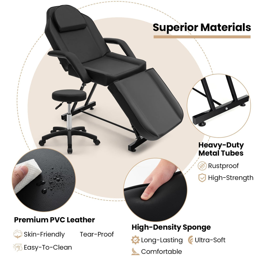 Giantex 73" Facial Chair with Hydraulic Stool, Tattoo Chair with with Adjustable Backrest &amp; Legrest