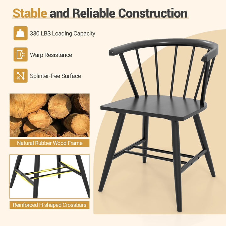 Giantex Windsor Dining Chairs Set of 2/4 Mid-Century Modern Black Kitchen Chairs w/Solid Rubber Wood Frame