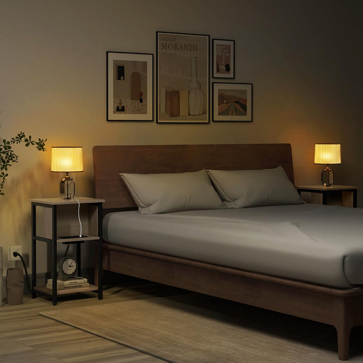 Giantex Nightstand with Charging Station, 3-Tier End Table with USB Ports &amp; Power Outlets