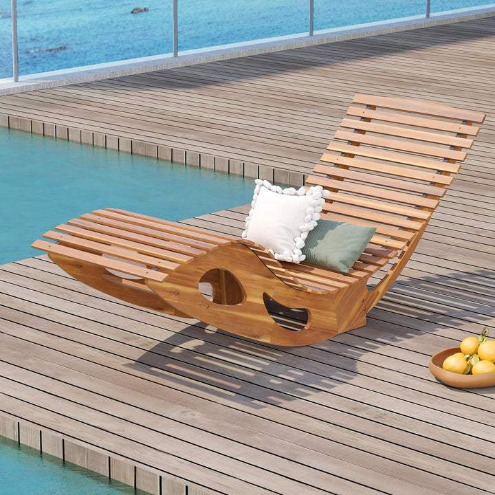 Giantex Acacia Wood Outdoor Rocking Chair, Patio Lounge Chair with Ergonomic Curved &amp; Slatted Seat, High Back